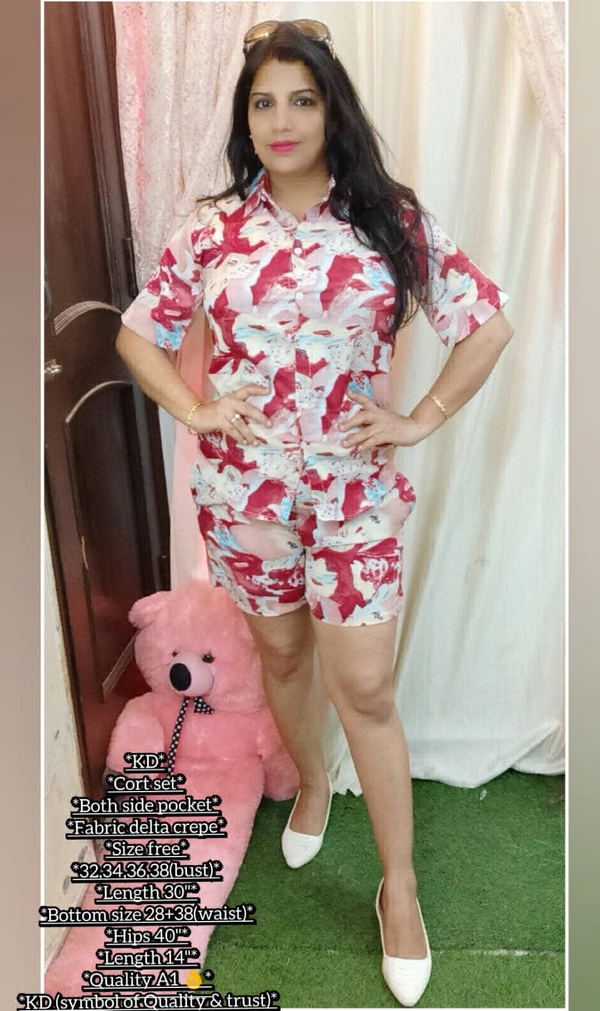 KD18 2134 HOT PANT CO-ORDS SET  - Red, 34