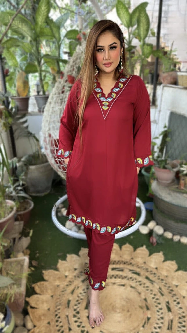 WSM CUT WORK PANT SUIT  - Red, 2XL-44