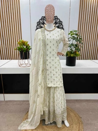 WDW EMBROIDERY WORK KURTI SET WITH PANT DUPATTA  - 38-M