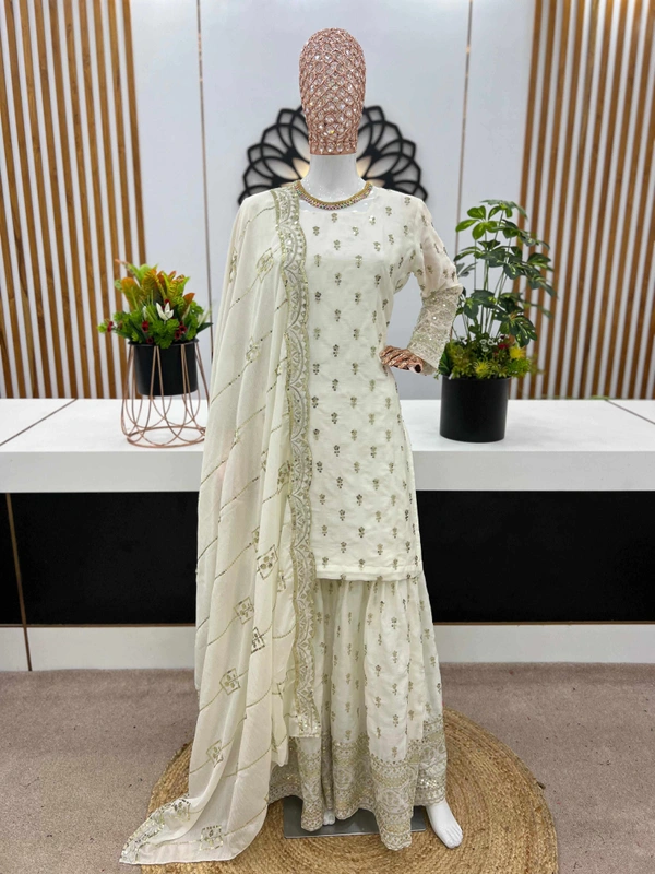 WDW EMBROIDERY WORK KURTI SET WITH PANT DUPATTA  - 38-M