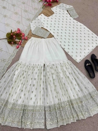 WDW EMBROIDERY WORK KURTI SET WITH PANT DUPATTA  - 38-M