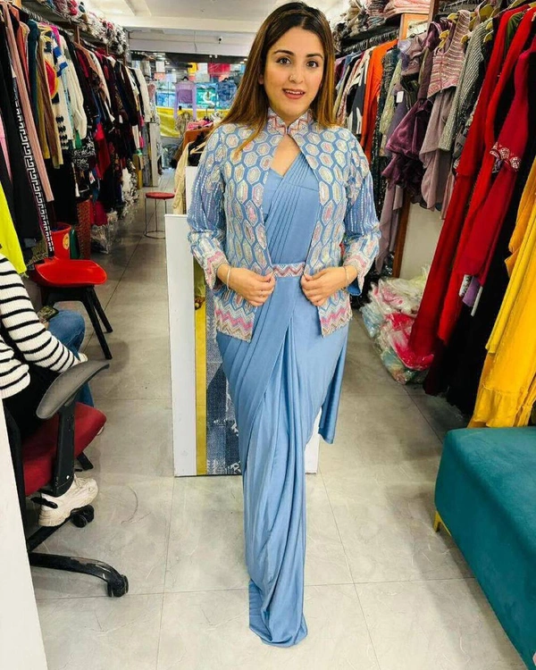 KDJ READY TO WEAR SAARI  - sky blue