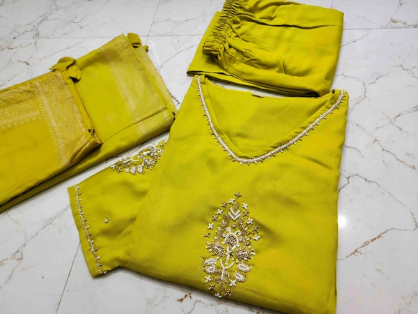 KDJ REYON FEBRIK KURTI WITH PANT DUPATTA  - Purple, M-38