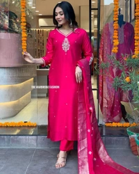 KDJ REYON FEBRIK KURTI WITH PANT DUPATTA  - Purple, M-38