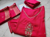 KDJ REYON FEBRIK KURTI WITH PANT DUPATTA  - RANI, M-38