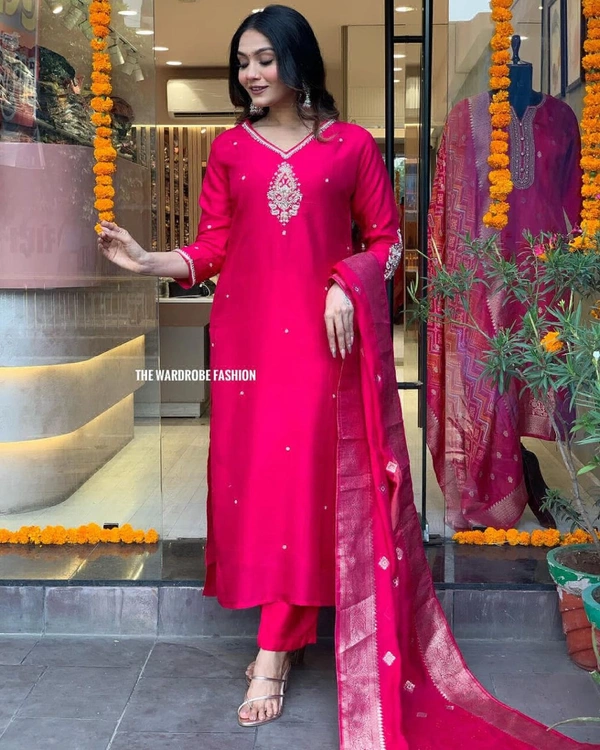 KDJ REYON FEBRIK KURTI WITH PANT DUPATTA  - Yellow, M-38