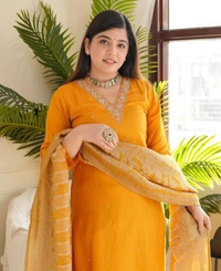 KDJ REYON STRAIGHT KURTI WITH PANT DUPATTA  - Red, 46-3XL