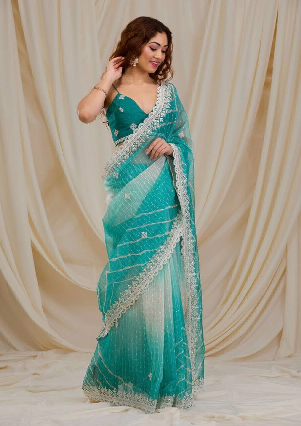 DSS BEAUTIFUL Georgette Embroidery Saari - sky blue, 5.5meter