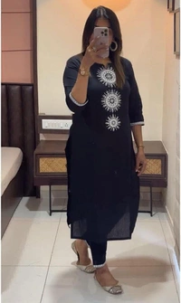 KDJ 3540 Cotton Kurta With Pant  - Black, L-40