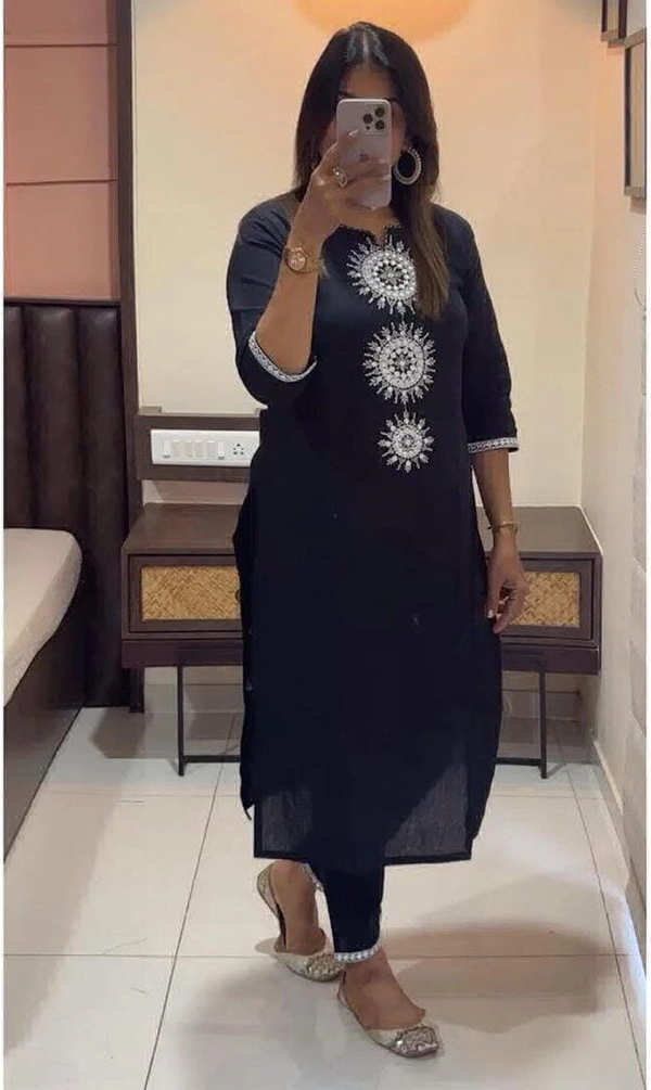 KDJ 3540 Cotton Kurta With Pant  - Black, L-40