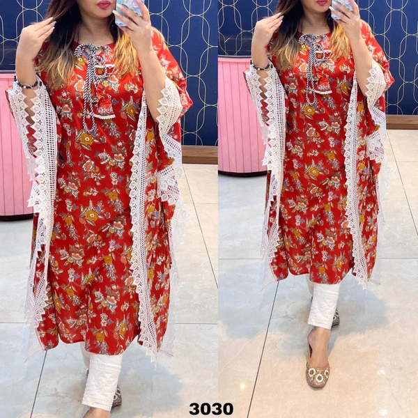 RTK 1021 COTTON KAFTAN DRESS  - Red, 44-2XL