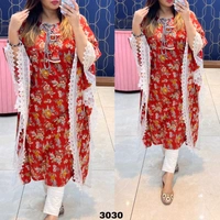 RTK 1021 COTTON KAFTAN DRESS  - Red, 48-4XL