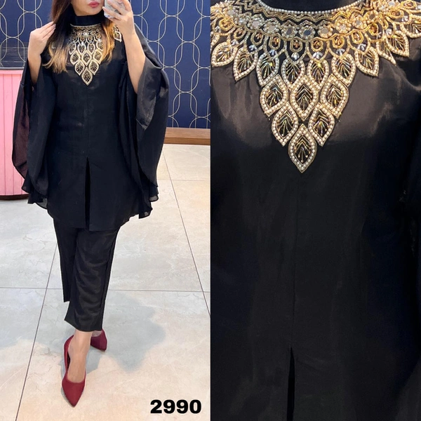 RTK HANDWORK KAFTAN KURTI WITH PANT  - Blue, 40