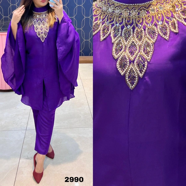 RTK HANDWORK KAFTAN KURTI WITH PANT  - Blue, 40