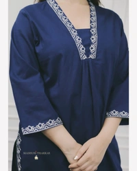 KDJ 2722 Summer Reyon Kurti Set  - Navy Blue, 46-3XL