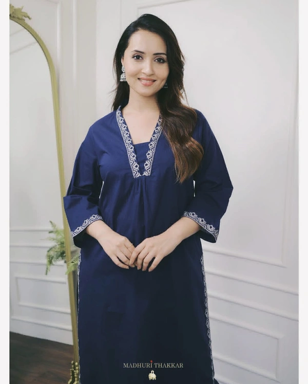 KDJ 2722 Summer Reyon Kurti Set  - Navy Blue, 46-3XL