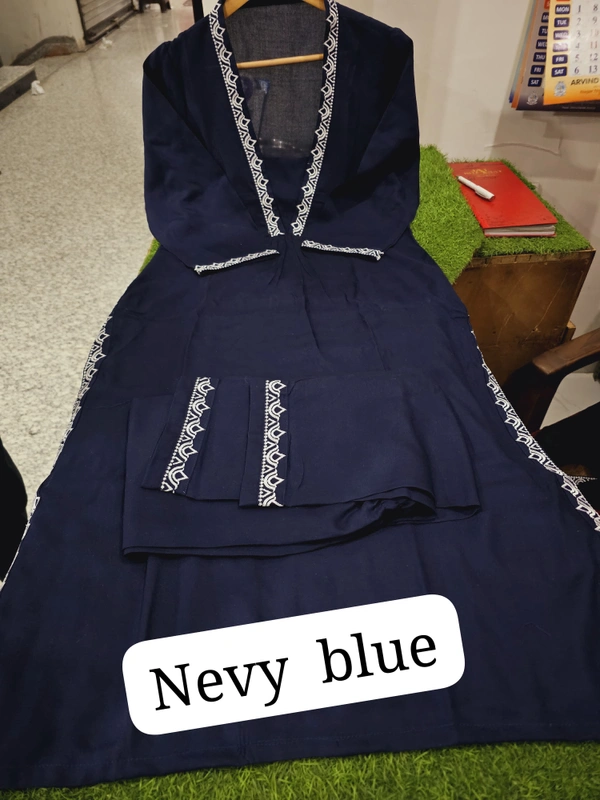 KDJ 2722 Summer Reyon Kurti Set  - Navy Blue, 46-3XL