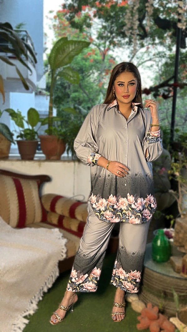 WSM 2104 Dijital Print KAFTAN CORD SET  - Gray, 2XL-44