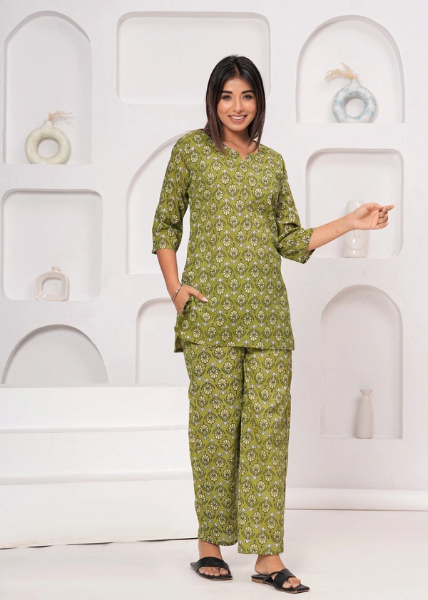 KDJ 1019 COTTON NIGHT SUIT  - mehndi, 42-XL