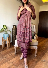 KDJ 3541 Cotton Kurta Set With Pant Dupatta  - M-38