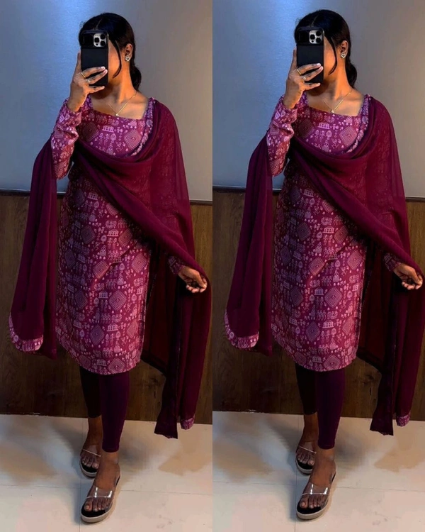 STC Kurti Set With Dupatta  - Purple, M-38