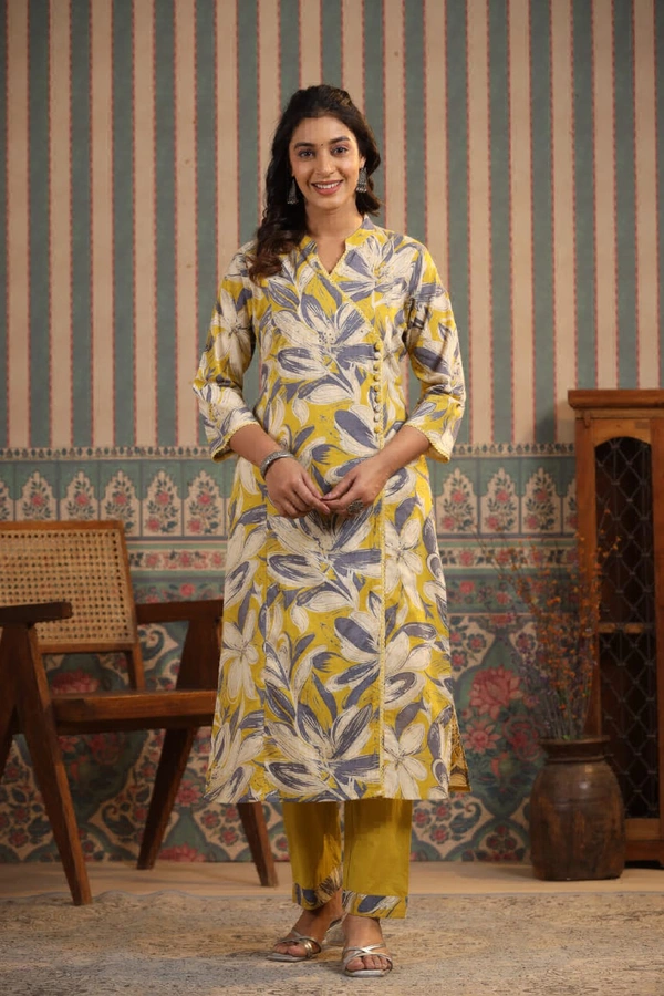 KDJ 1013 Beautiful Dress Kurti With Pant  - Yellow, 42-XL