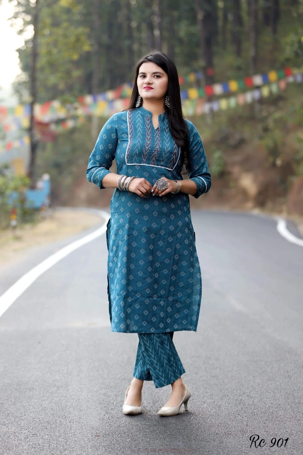 KDJ 01 Kurti With Pant  - Blue, 38