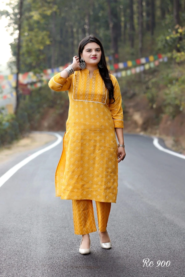 KDJ 01 Kurti With Pant  - yellow, 38