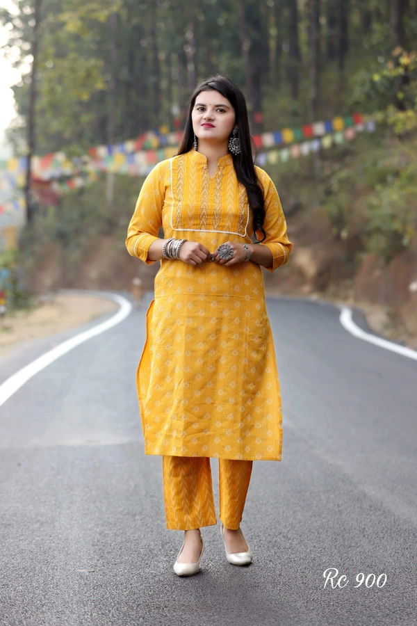 KDJ 01 Kurti With Pant  - yellow, 44
