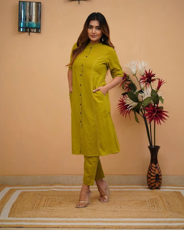 KDJ 5041 Beautiful Kurti With Pant  - mehndi, M-38