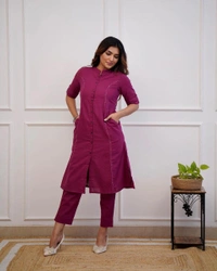 KDJ 5041 Beautiful Kurti With Pant  - wine, L-40