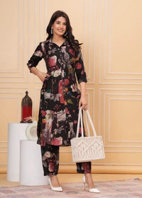 KDJ 4112 AFGANI PATTERN CORD SET  - 46, Black
