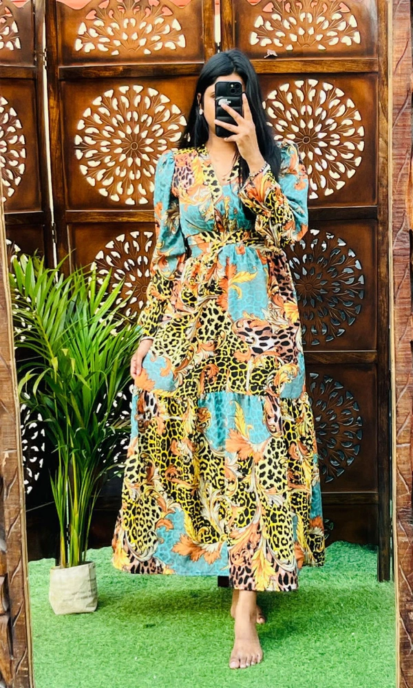 KD18 1008 V Neck Side Cut DRESS  - Yellow, 38-M