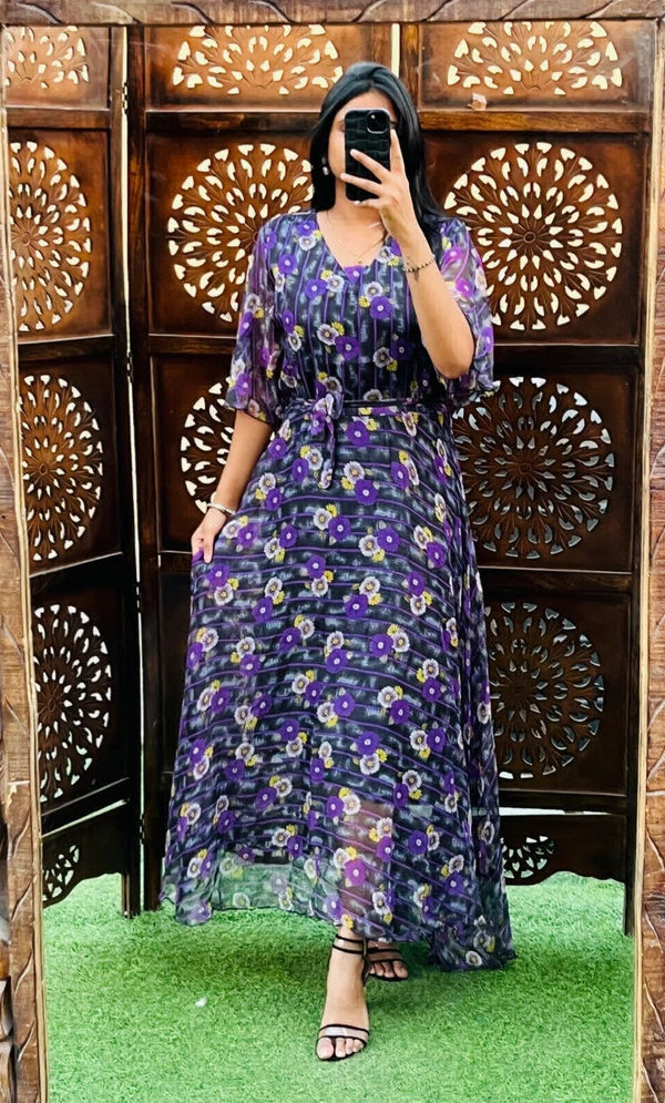 KD18 1007 Long Frill Dori Dress  - Blue, 38