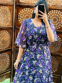 KD18 1007 Long Frill Dori Dress  - Blue, 38