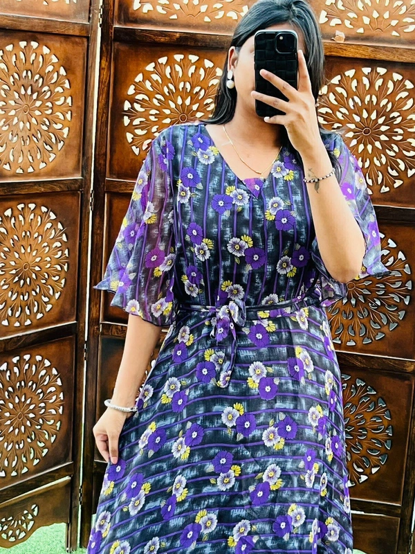 KD18 1007 Long Frill Dori Dress  - Blue, 38