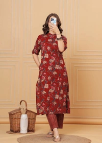 RPR Printed Kurti With Pant  - Maroon, M-38