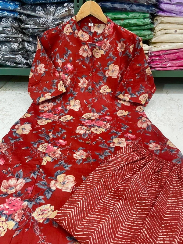 RPR Printed Kurti With Pant  - Maroon, M-38