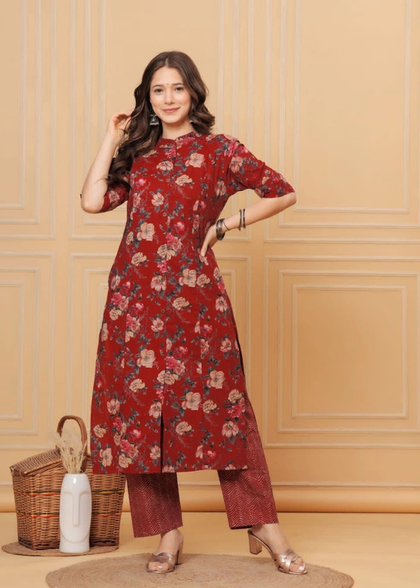 RPR Printed Kurti With Pant  - Maroon, M-38