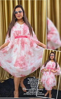KD18 1005 Beautiful Printed Shorts Dress  - Orange, 40