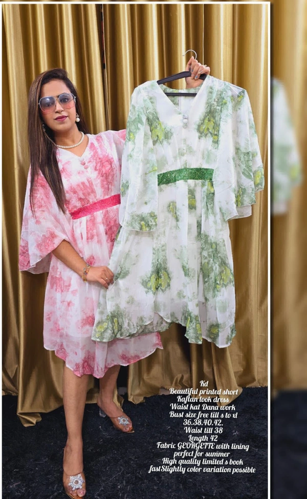 KD18 1005 Beautiful Printed Shorts Dress  - Green, 40