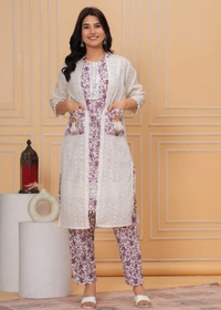 KDJ 4103 Cotton 3pcs Dress  - Purple, 40