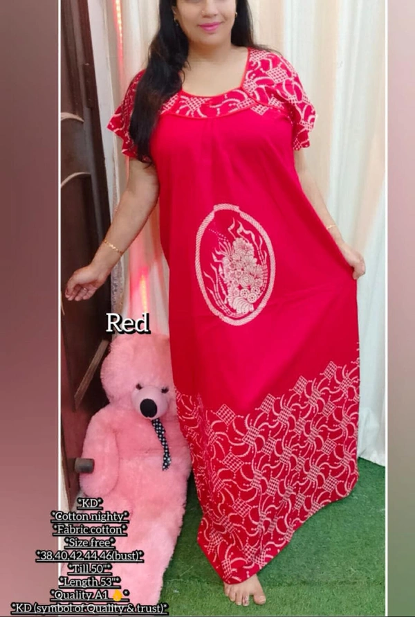 KD18 Cotton Nighty  - Red, 42