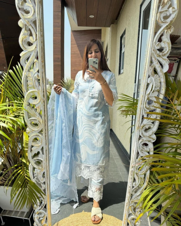 KDJ 5164 Designer Kurti Set  - sky blue, L-40