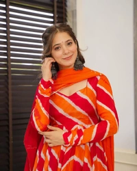 KDJ 5184 Leheriya Pattern Dress  - orange, M-38