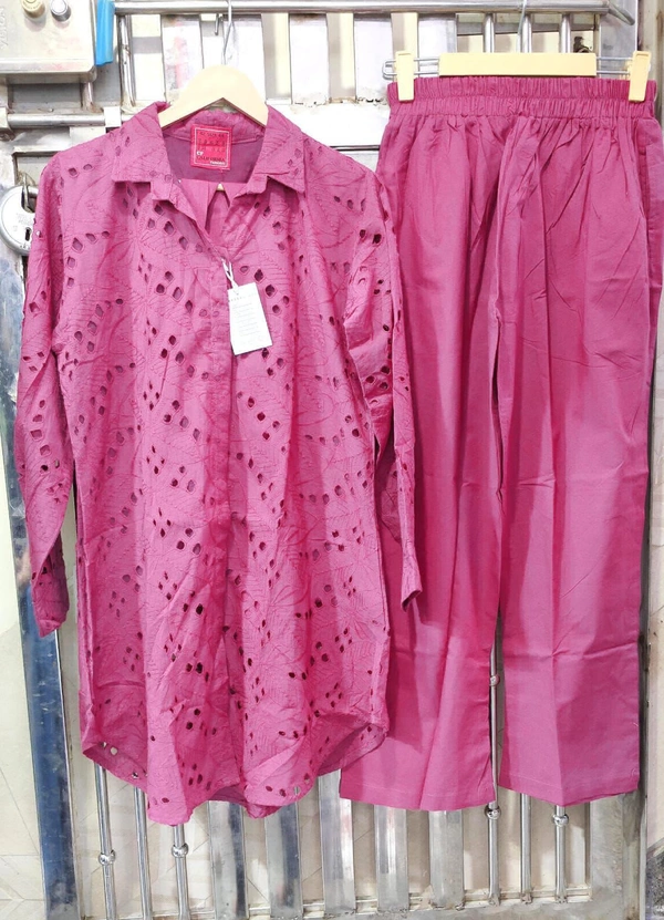 KD18 5196 Chikenkari Cord Set  - pink, XXL-44
