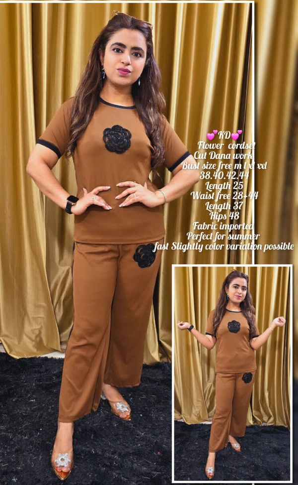 KD18 5215 Flower CORD SET  - Brown, XXL-44