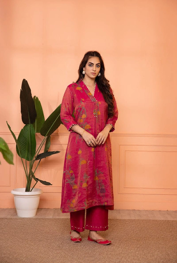 KDJ 5300 Beautiful Collar Kurti Set  - pink, M-38