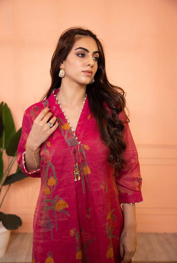 KDJ 5300 Beautiful Collar Kurti Set  - pink, M-38