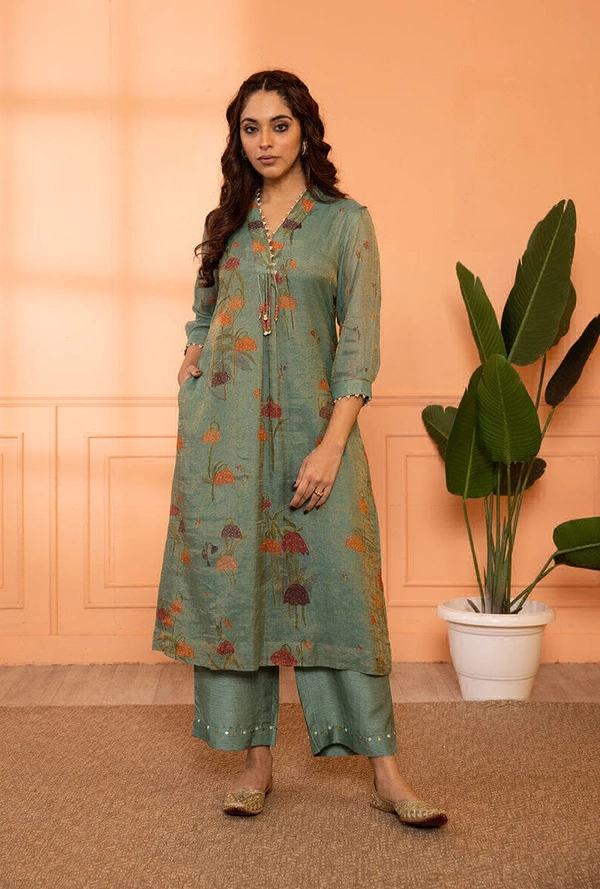 KDJ 5300 Beautiful Collar Kurti Set  - green, 42-XL